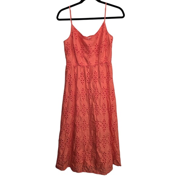 Old Navy Dresses & Skirts - Old Navy Coral Eyelet Embroidered Midi Dress Sz S Cottagecore‎ Coastal Vacation